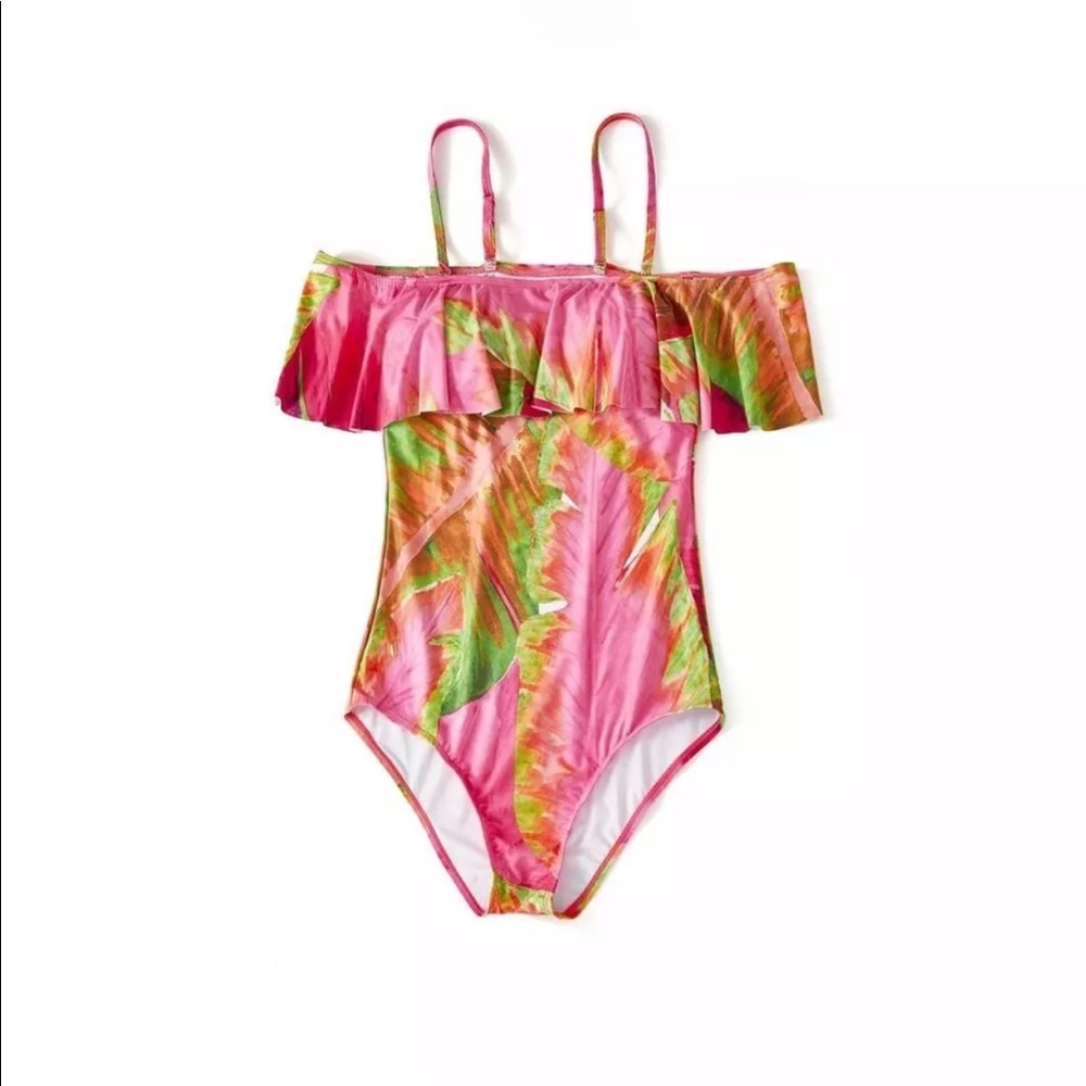 198. Pink floral off shoulder Monokini - Picture 4 of 6